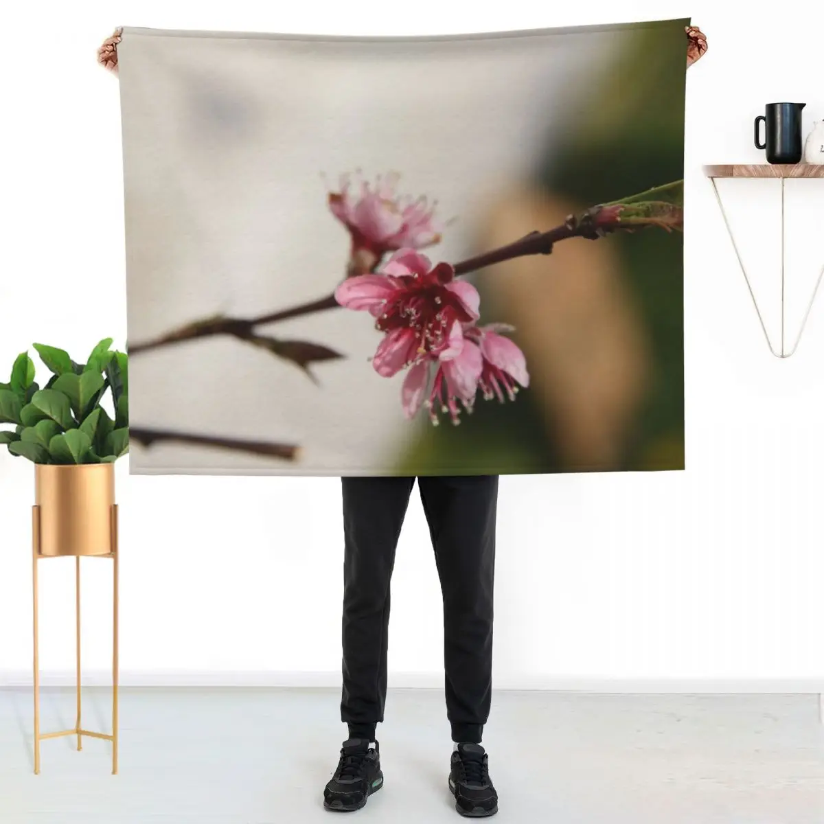 

Pink peach tree flower blossom branch Throw Blanket Men's Soft Warm Throw Blanket for Couch