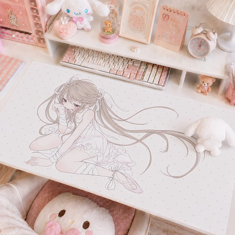 Leather Desk Pad Protector Y2k Sweet Pink Anime Sexy Girl Y2K Mouse Pad Office Desk Mat Waterproof Non-Slip PU Desk Blotter Pad