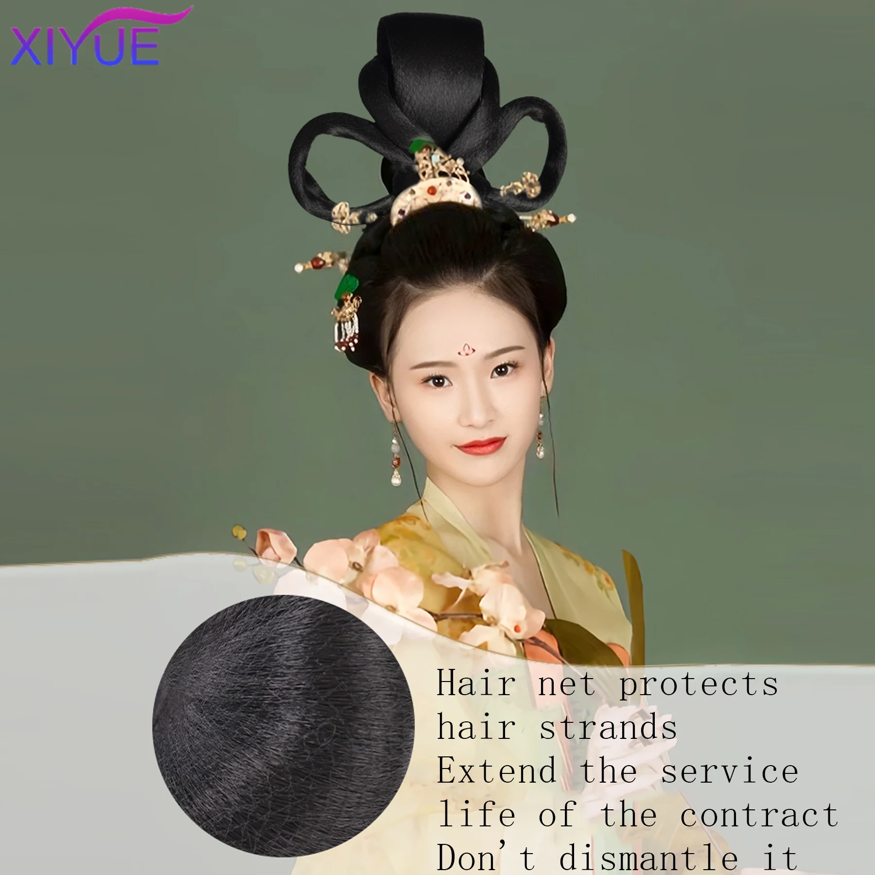 XIYUE Chinese Traditional Retro Black Hair Chignon Synthetic Fake Hanfu Hair Bun Pad High Ancient Princess TV Cosplay Wig