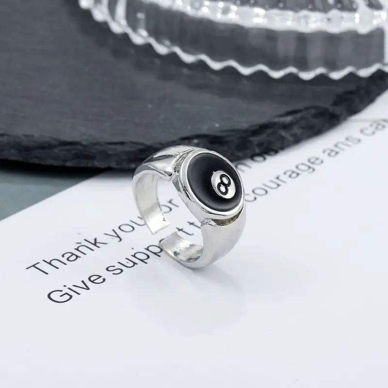 Black Ball 8 Adjustable Ring Male Ring Punk Cool Charm Jewelry Motorcycle Cocktail Party Accessories