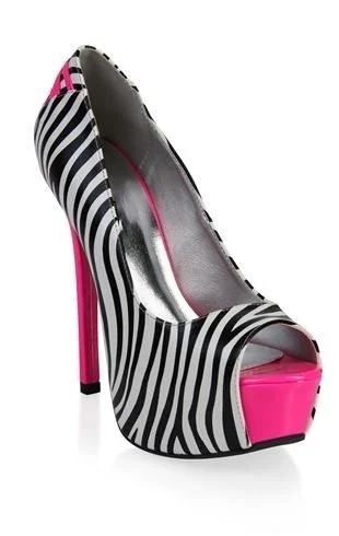 

Sexy Zebra Stripe Patchwork Peep Toe Platform Summer Women Sandals Stiletto Super High Heels Slip On Design Large Size Shoes