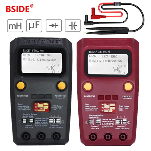 Testeur de transistors numérique BSIDE ESR02 Pro, testeur de diodes, triodes, résistances, capacités, inductances, MOSFET, NPN, PNP, triacs, détecteur MOS