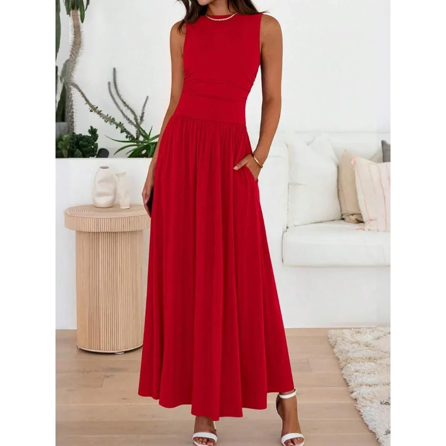 Women Sleeveless Maxi Dress with Pockets