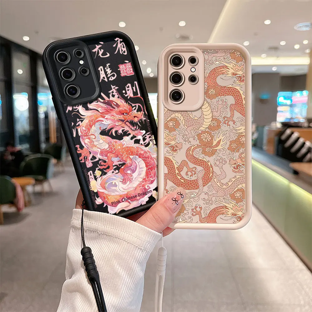 Trend Cartoon Chinese Dragon Phone Case for Huawei P20 P30 P40 P50 Mate 20 30 40 Pro Nova 7 9 10 SE Soft Cover With Hand Strap