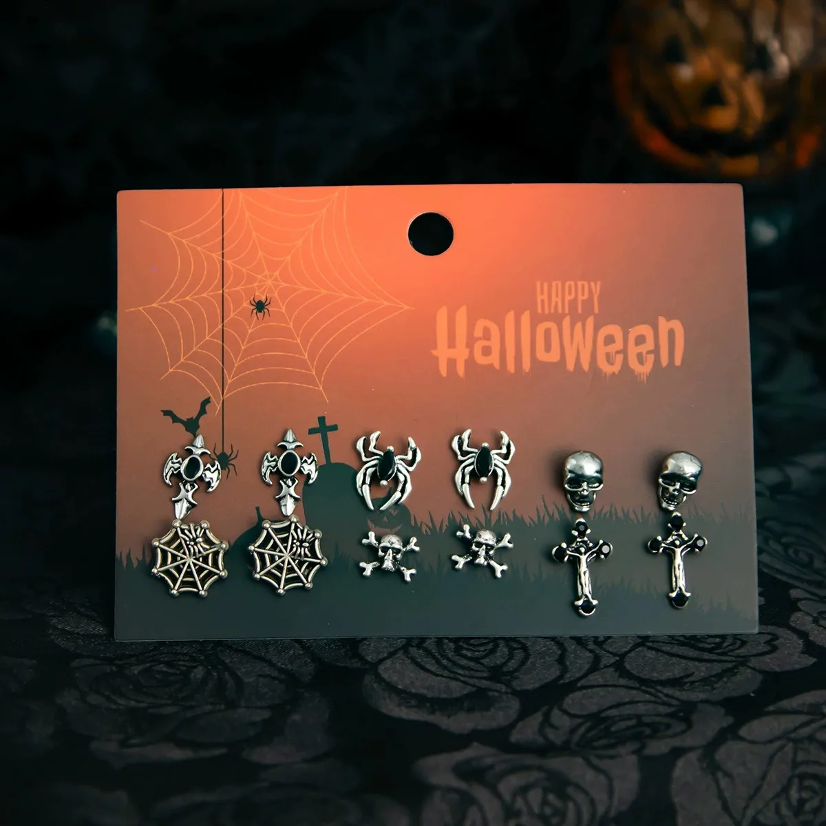 Gothic-style Skull Bat Earrings, Creative and Unique Metal Cross Spider Wing Pendants, Perfect for Halloween Wear