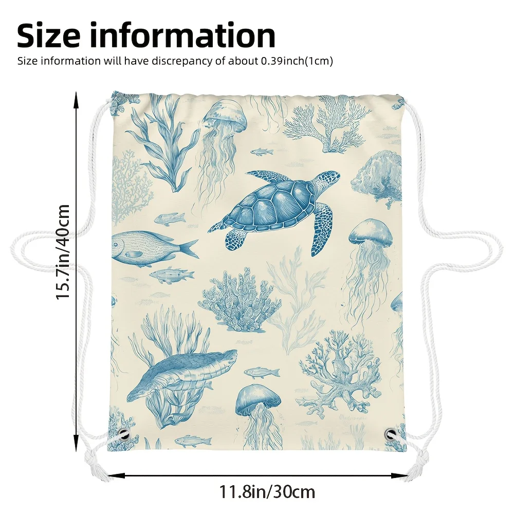 

Blue Ocean Melodies 2d Flat Print Drawstring Backpack Lightweight Sport Sack with HD Pattern Mixed Colors Ideal for Gym Fitness