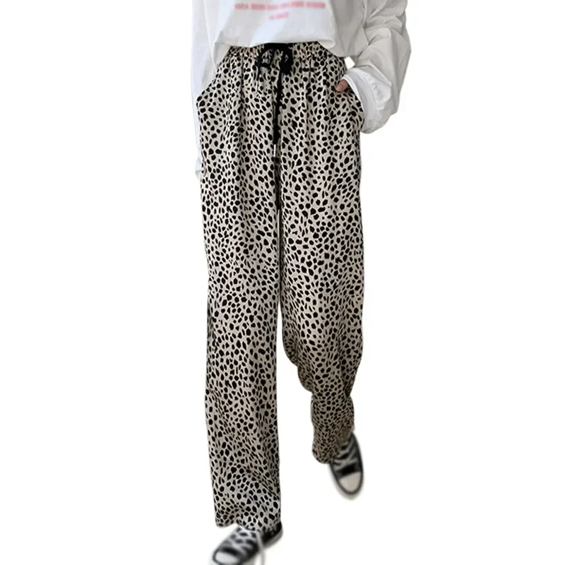 2023 pantaloni Casual a vita alta da donna moda Pantalones con stampa leopardata Streetwear pantaloni larghi larghi a gamba larga da donna