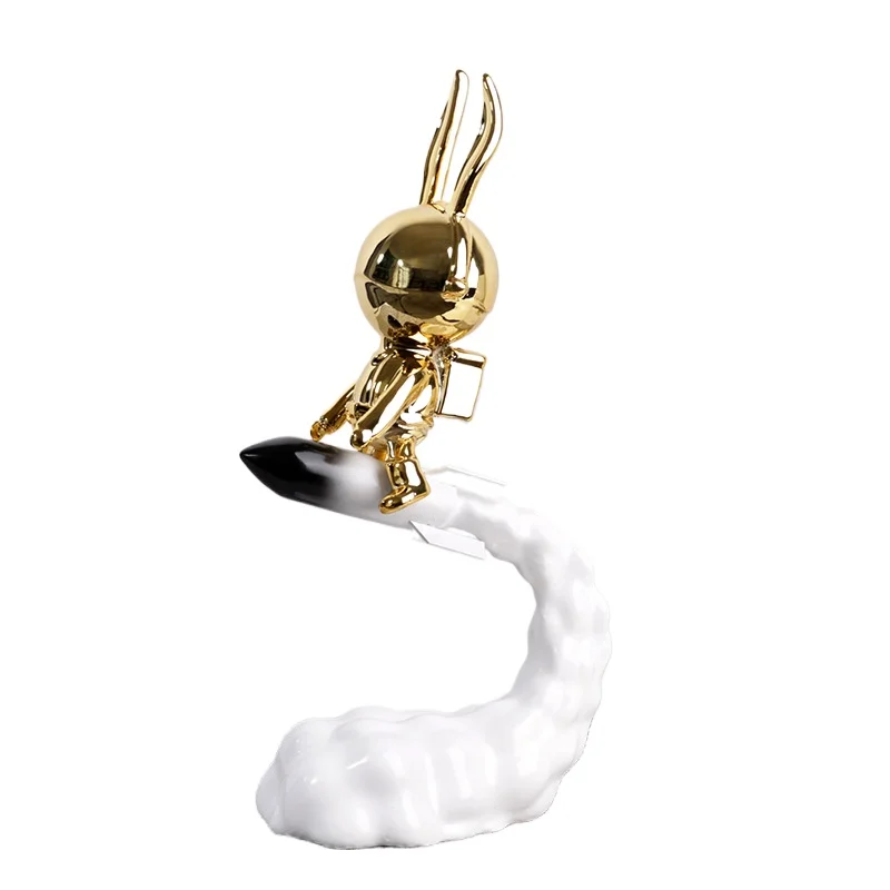 Modern Minimalist Cartoon Rabbit Decorative Ornament For Model Rooms And Children's Rooms, Cute Space Rocket Rabbit