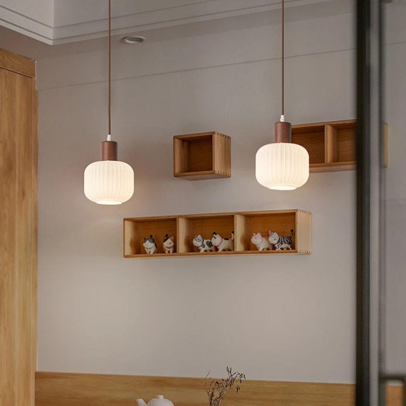 الحديثة الخشب الزجاج قلادة LED ضوء لغرفة الطعام مطعم مصباح معلق الثريا ديكور غرفة نوم السرير مصابيح متدلية #6