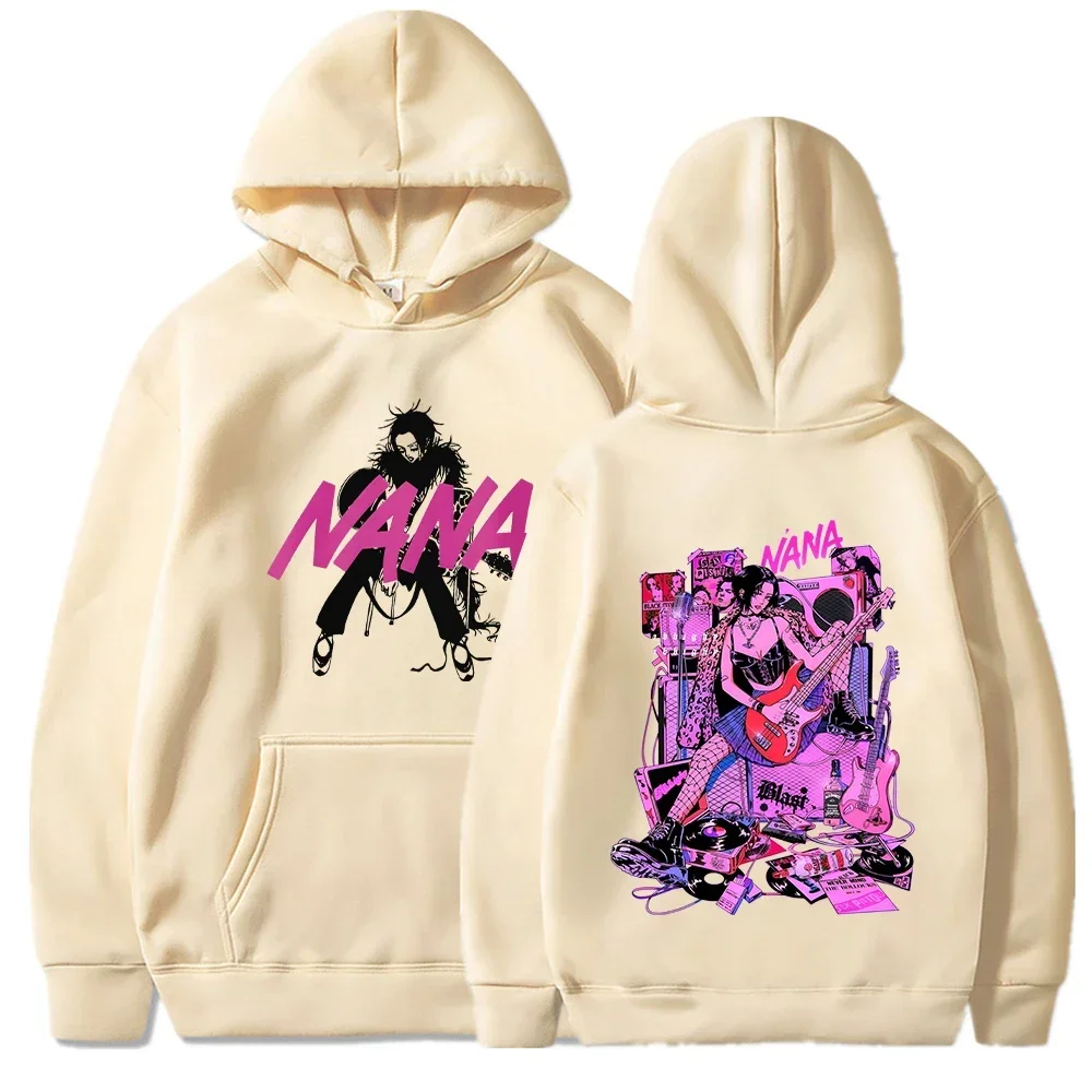 y2k clothes Male and female Nana printed hooded sweatshirt long sleeved sweatshirt retro style Y2K Harajuku aesthetic neutral