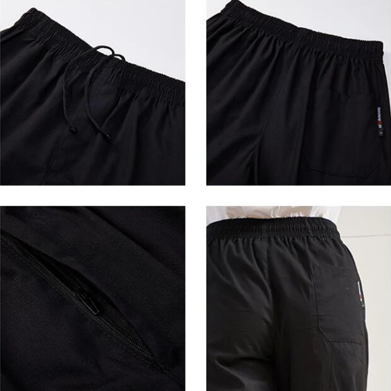 Uniforme de chef cuisinier noir unisexe, uniforme de service de restaurant, pantalon long élastique