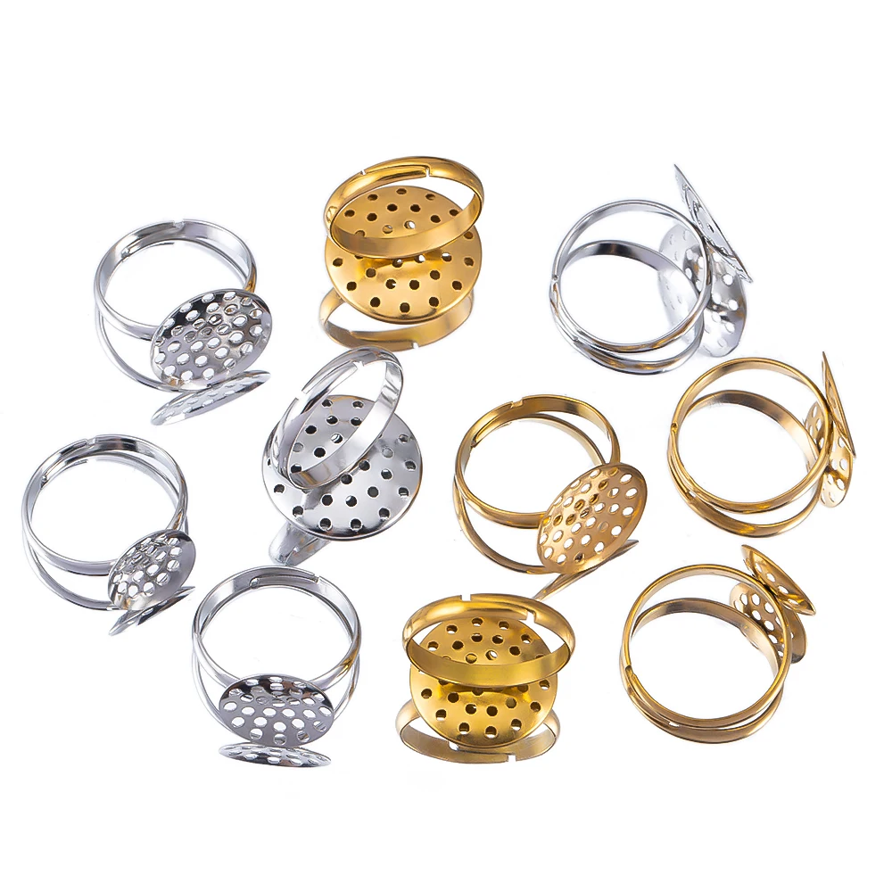 5pcs 10pcs Stainless Steel Ring Base Adjustable Tray Cabochon Settings Blank Bezel Rings Embryos 12mm to 20mm for Jewelry Making image 5