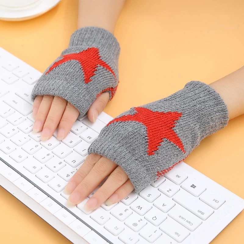 Autumn Winter New Knitted Gloves For Women Men Outdoor Warm Stretch Imitation Wool Mittens Office Writing Fingerless Gloves