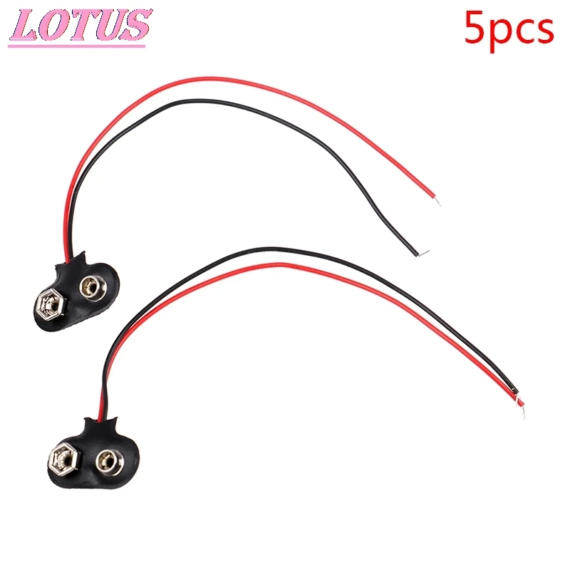 5 Pcs 9V battery clip 15cm black red cable connection connector buckle environmental protection soft shell battery buckle