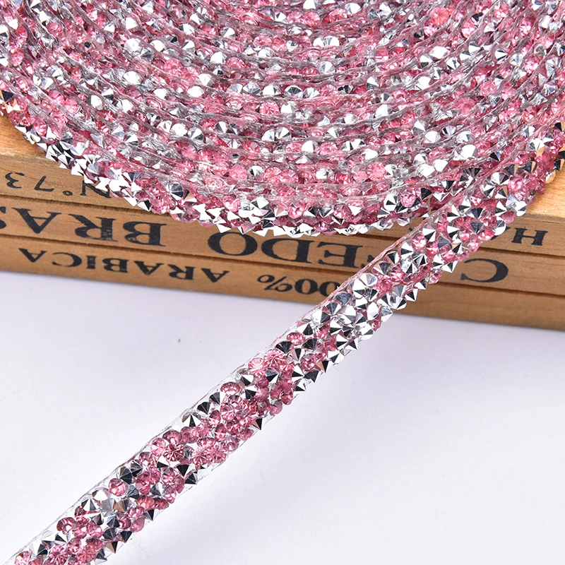 5 Yards 10mm Shiny Rhinestone Banding Tape Chain Hot Fix Resin Diamond Trim Iron on Strass Ribbon for Wedding Dress Belt Clothes