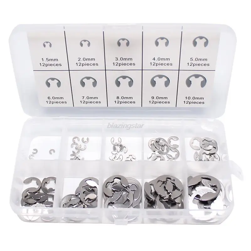 

120/200 PCS 304 Stainless Steel E Clip Washer Assortment Kit Circlip Retaining Ring For Shaft Fastener M1.5~M10