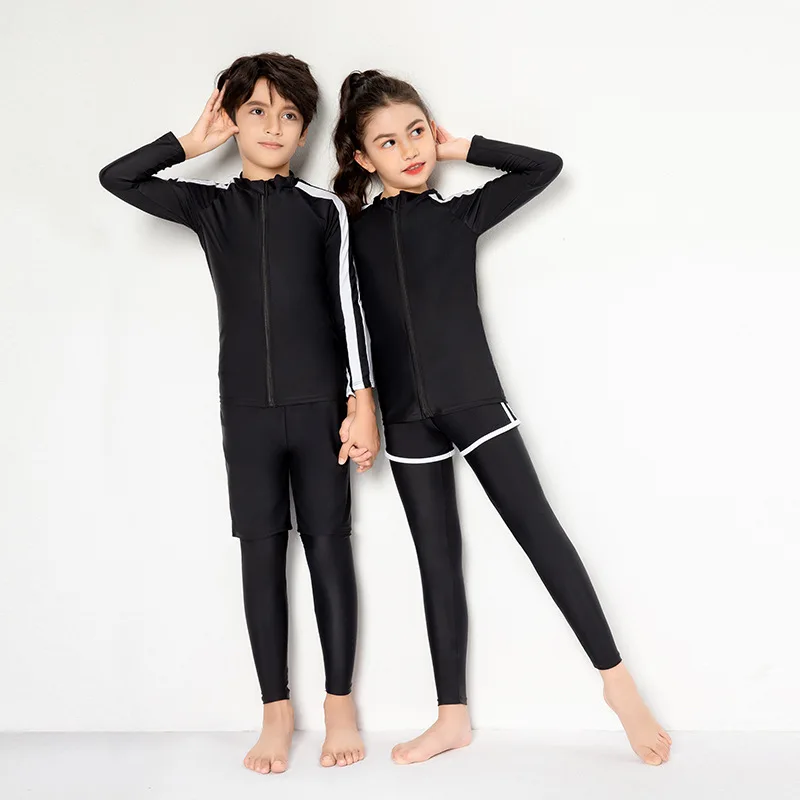 Kids/Youth 3pcs/set Rash Guards Swim Surfing Hiking Shirt+Legging+Shorts Swimsuit Bathing Suit Quick Dry Long Sleeve Swimwear