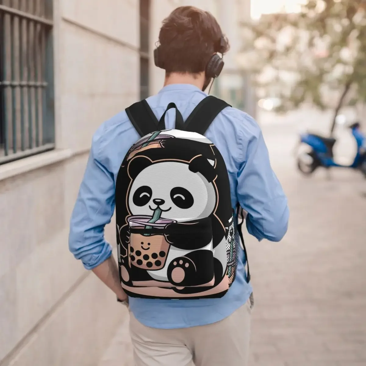 Adorable Panda Drink Milk Tea Theme Student Backpack School Bag Hiking Travel Daypack for Men Women Bookbag Shoulder Bags