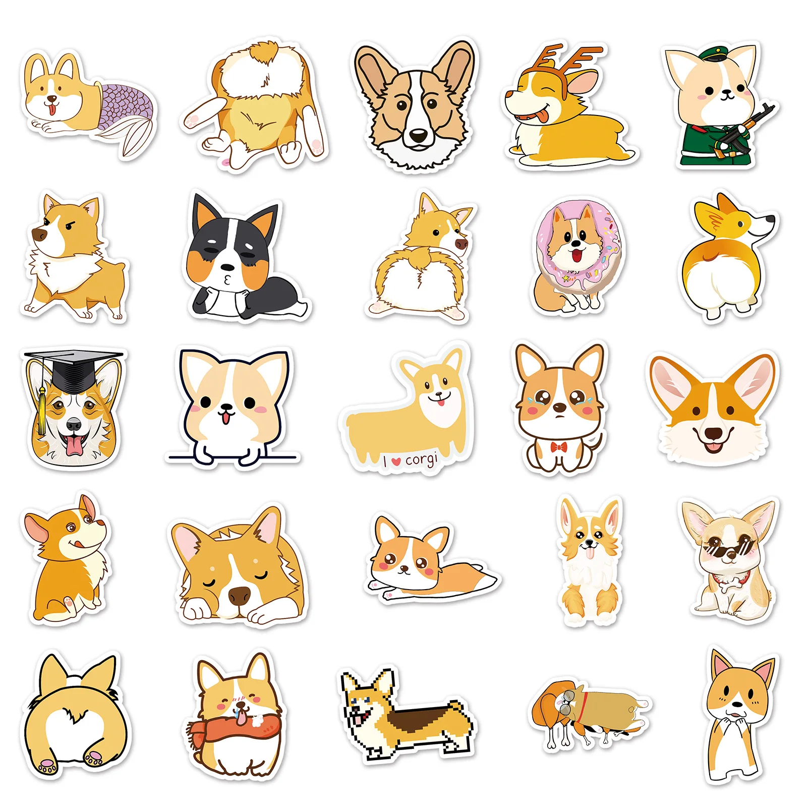 Corgi série Graffiti adesivos, adequado para capacete, desktop, decoração da parede, DIY adesivo Pack, atacado, 50pcs