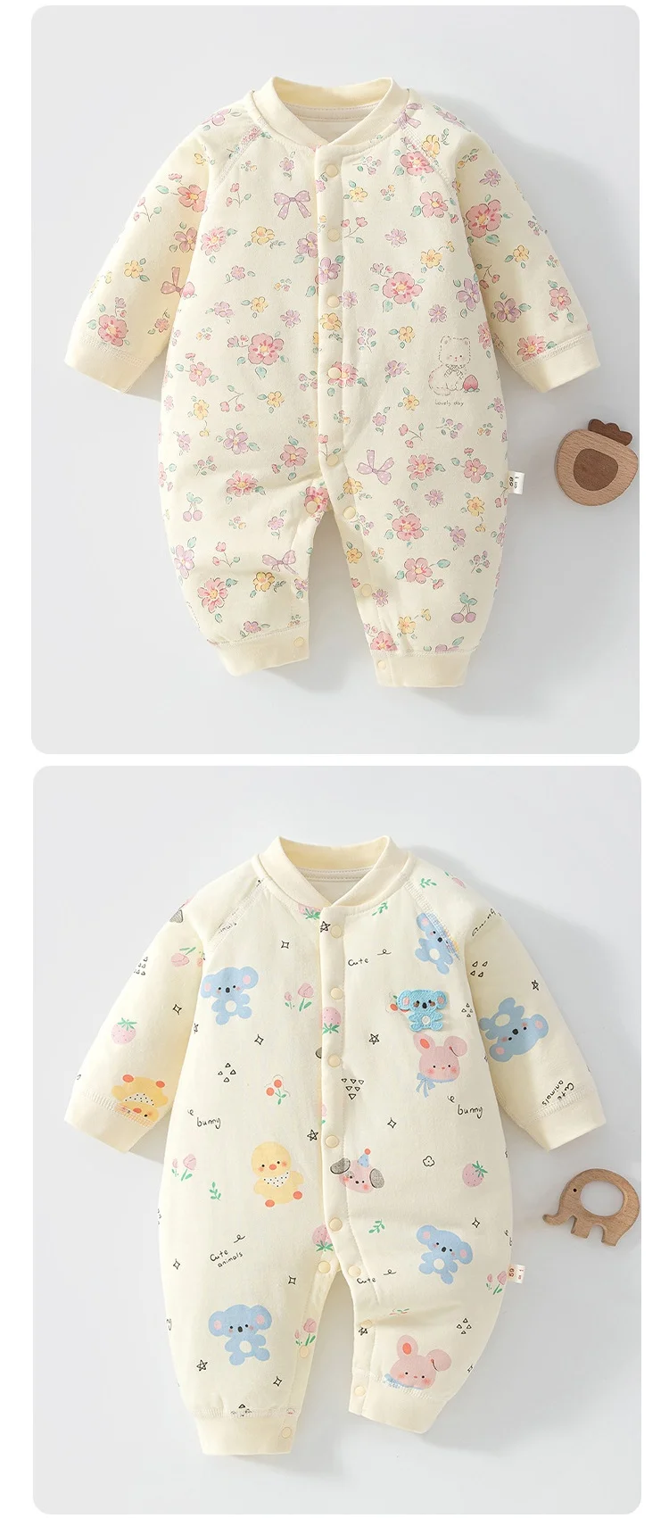2026 Herbst Baby Neugeborenen-Strampler 0-24M Jungen Mädchen Blumendruck Gepolsterter Body Weicher Warmer Säuglings-Overall für den Alltag – Detail 1