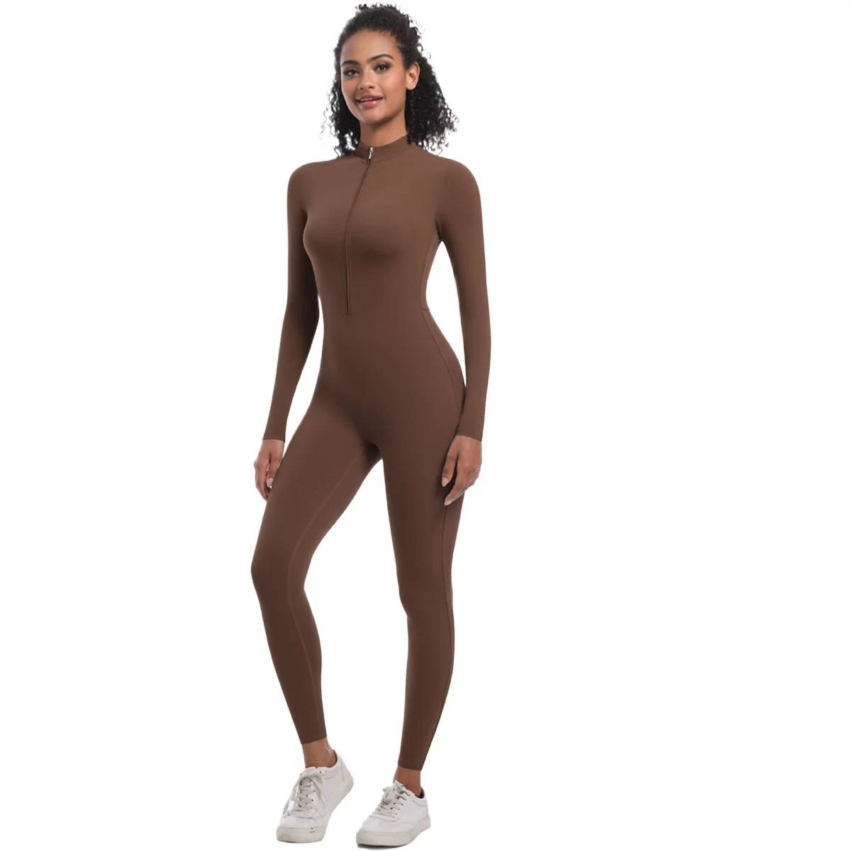 

Women's High Elasticity Solid Color Full-body Seamless One-piece Long Sleeves Jumpsuit for Fitness Running Swimming Surfing