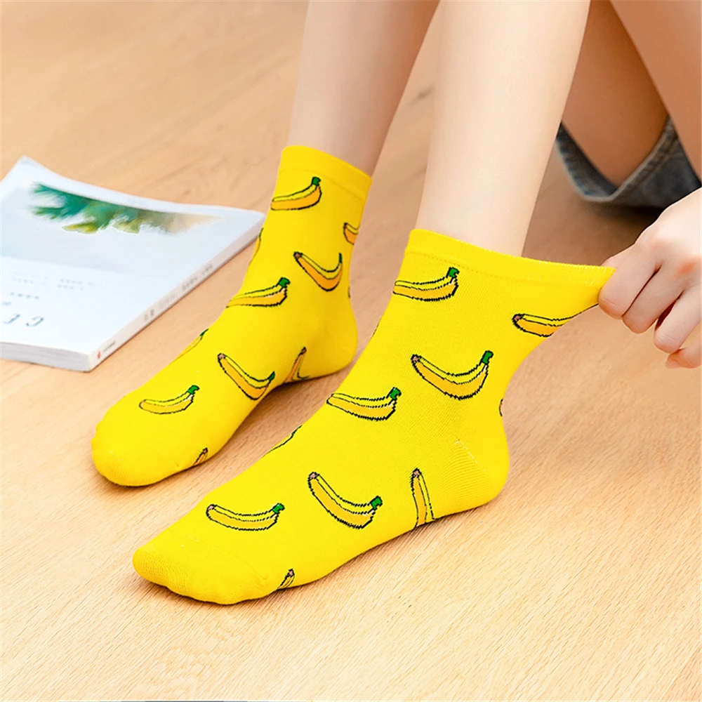 Creative Funny Cotton Women Socks Happy Fruit Peach Strawberry Banana Cherry Apple Cute Bright Color Hipster Sokken Dropship