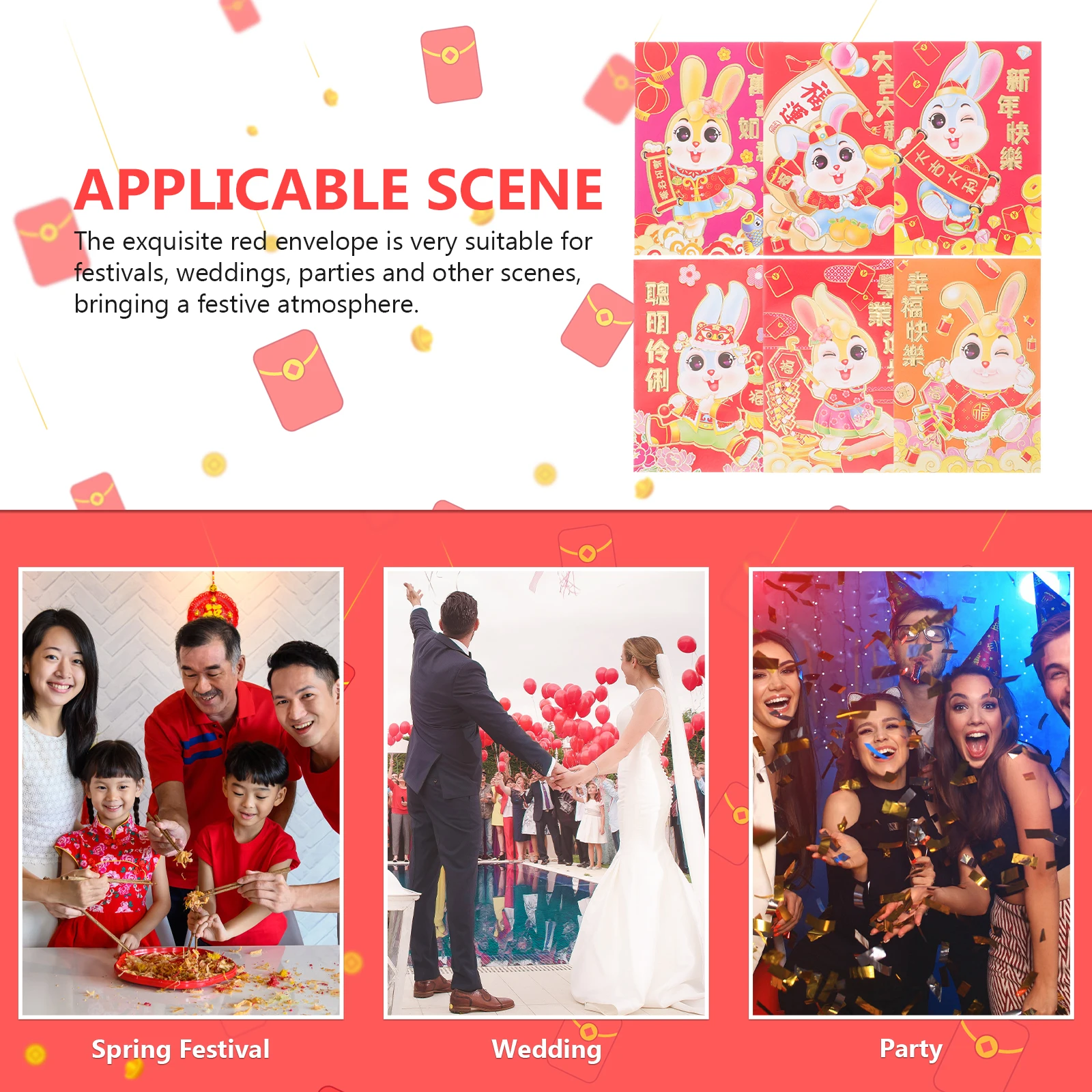

54pcs Cartoon Red Packets Creative New Year Bunny Pattern Paper Money Bags Festival Gift For Wedding Chinese Style 2023 Year Of