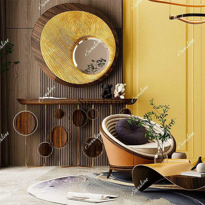 

Italian minimalist stainless steel end view table black walnut log simple entrance table FT