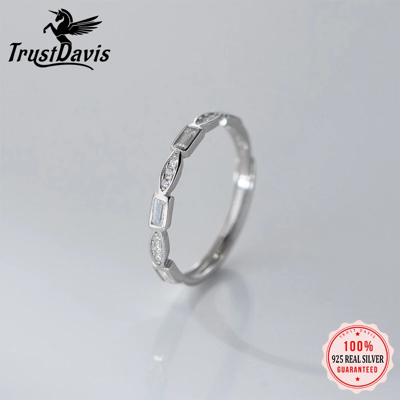 

TrustDavis стерлингового серебра 925 пробы, женское модное и простое квадратное овальное кольцо с цирконием для женщин и девочек, ювелирные изделия, подарок DS4350