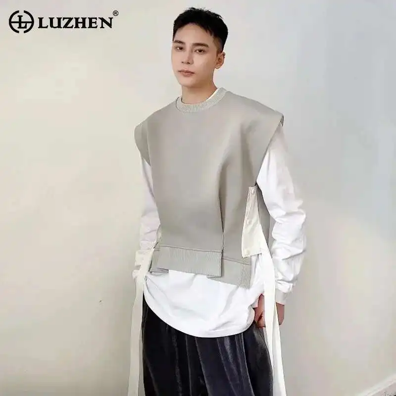 

LUZHEN плиссированная лента в стиле пэчворк, модные новые жилеты без рукавов, оригинальный индивидуальный модный мужской уличный жилет LZ2210