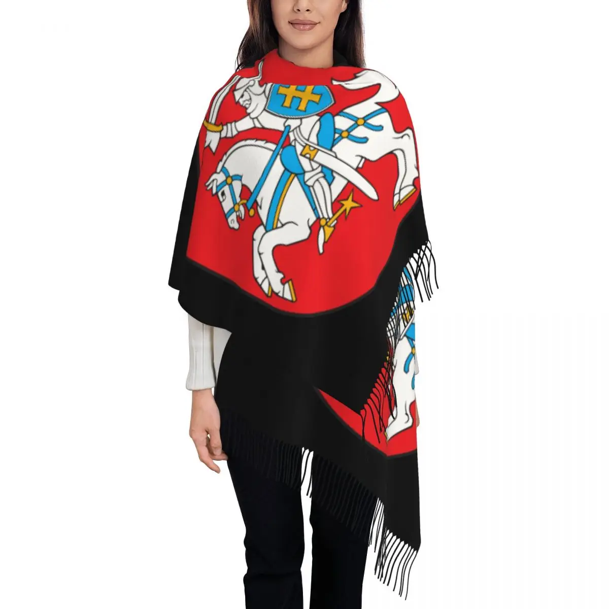 Custom Lietuva Lithuania Coat Of Arms Tassel Scarf Women Winter Warm Shawls Wraps Female Scarves