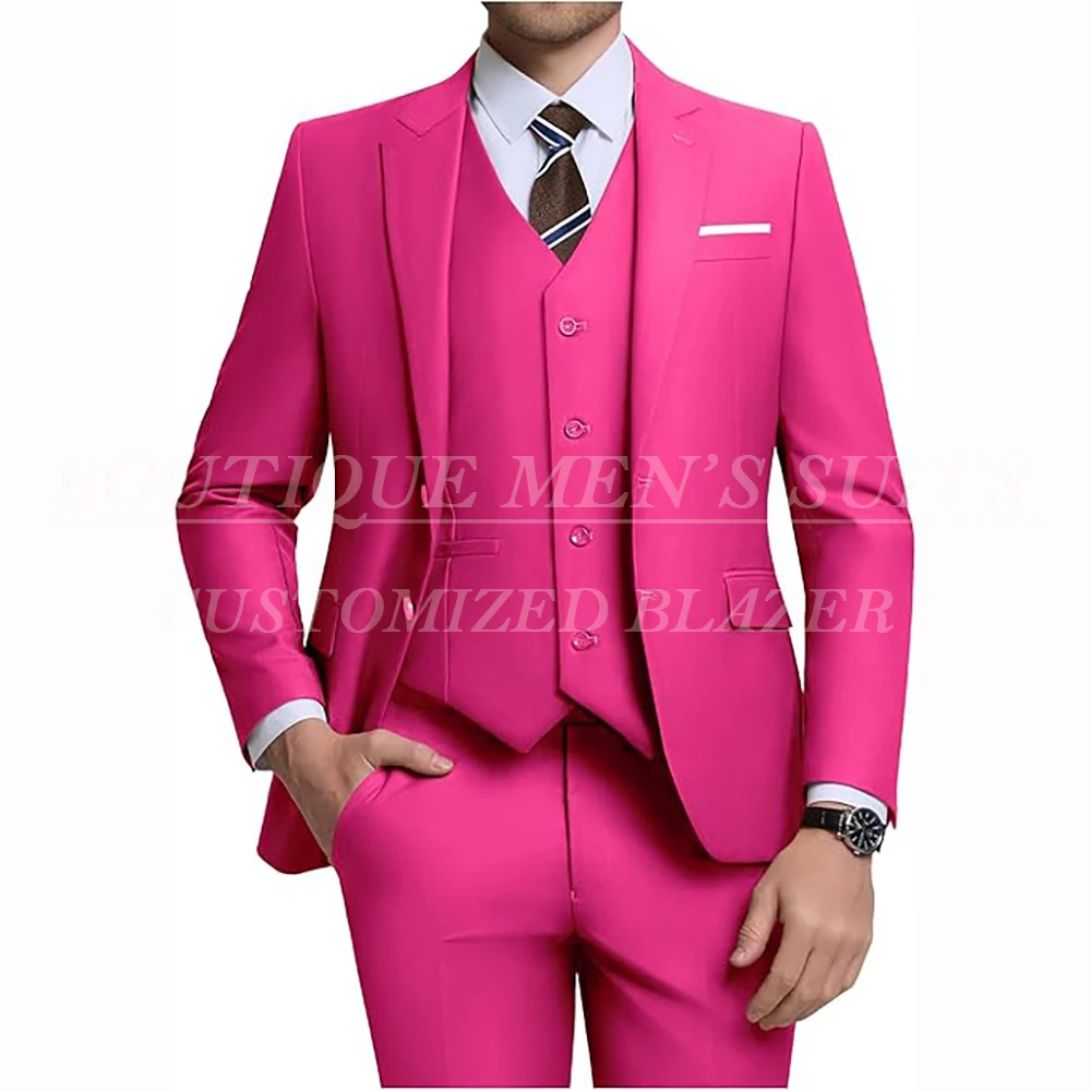 

Elegant Men's Suits 3 Piece Jacket Pants Vest Full Sets Customzied Single Breasted Notch Lapel Slim Fit Outfits Costume Homme