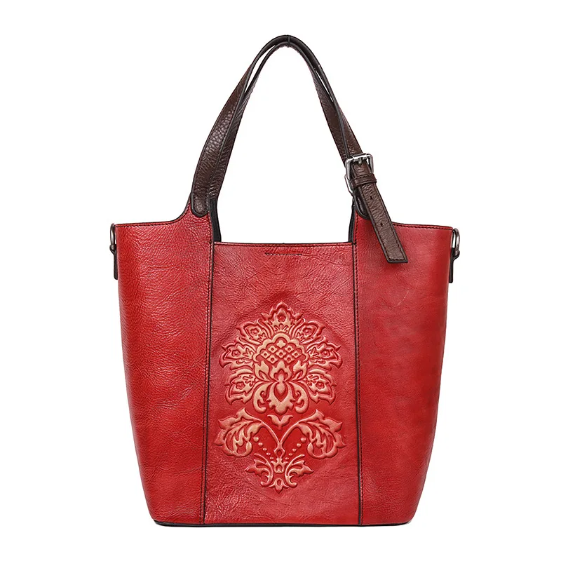 Sacs à main de luxe de style vintage pour femmes, sac en cuir de vachette véritable, gaufrage fait main, sacs initiés, grande capacité, E27,