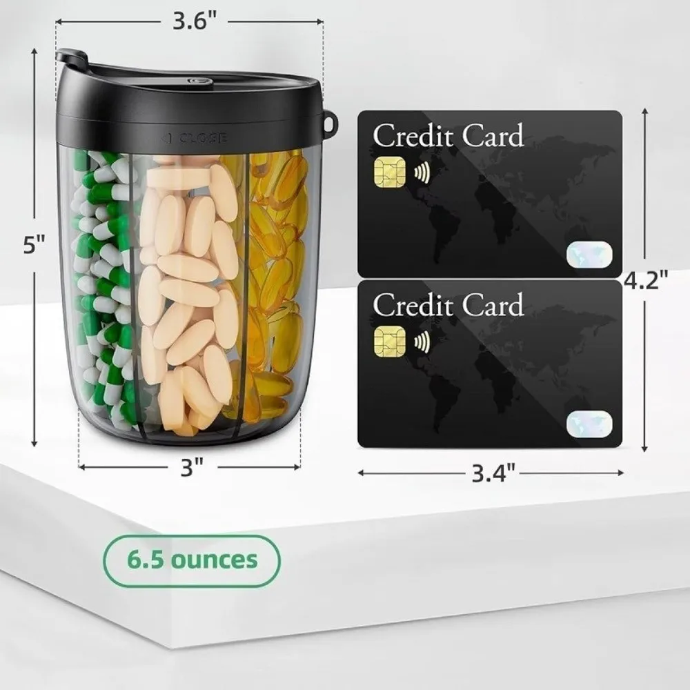 6 Compartments Pill Dispenser Wide Opening Plastic Pill Organizer Box Anti-Mix Design BPA-Free Pill Storage Bottle for Vitamin