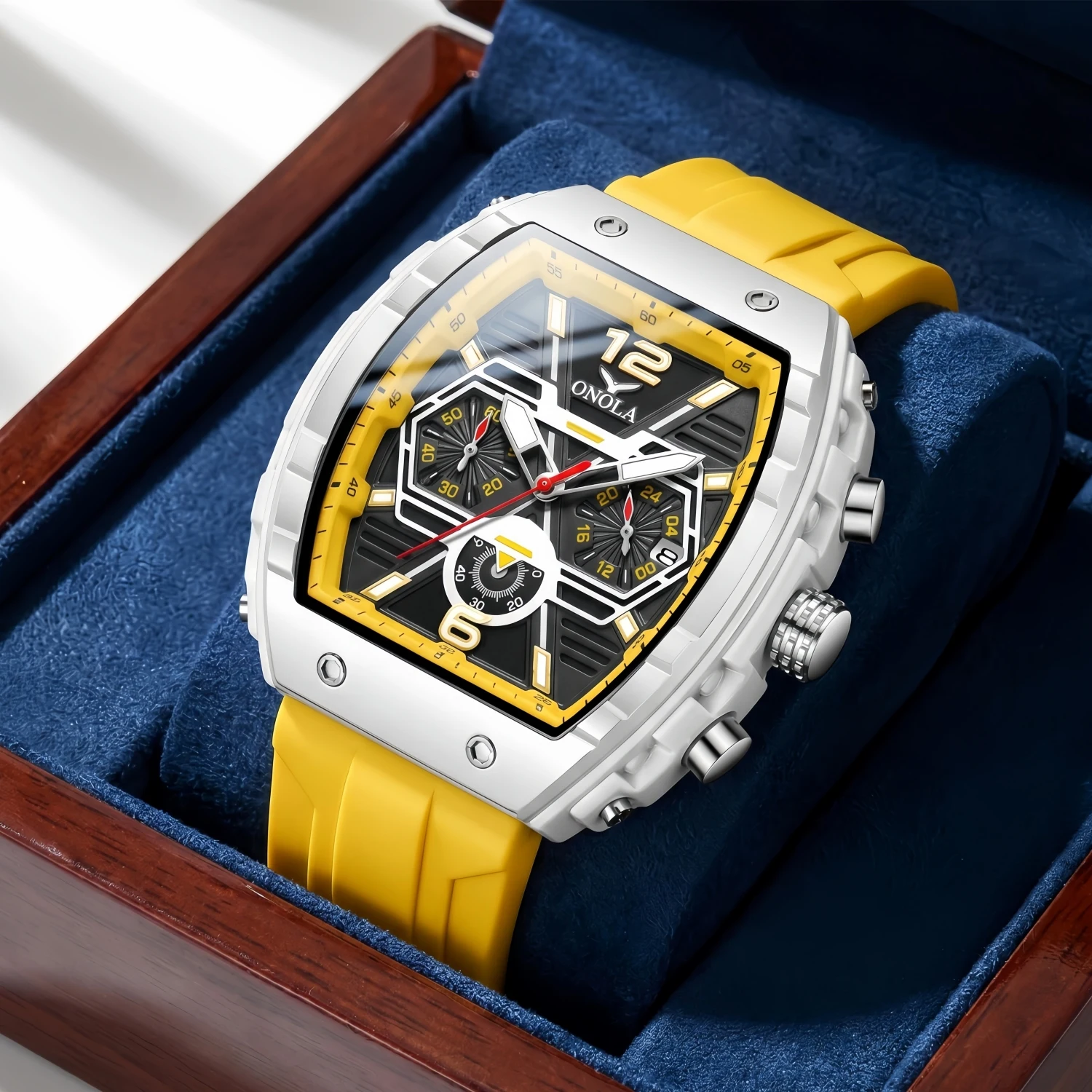 Fashion Design Hot Selling Men\'s Watch ONOLA Multi Functional Waterproof Silicon Tape Quartz Luxury Watches Men Colok