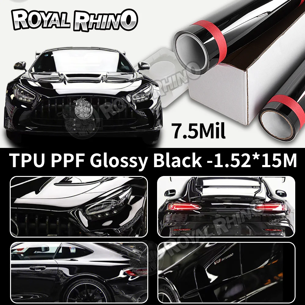 Heat Repair 1.52x15M Glossy Black TPU PPF Film 7.5Mil Piano Black Car Color Changing Film Paint Protection Film