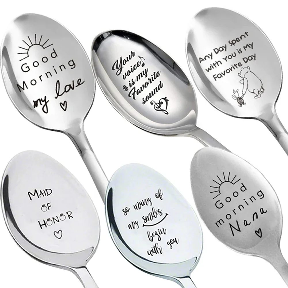 Valentine's Day Stainless Steel Spoon Long Handle Dessert Ice Cream Mixing Spoon Coffee Milk Stirring Spoon Kitchen Tableware