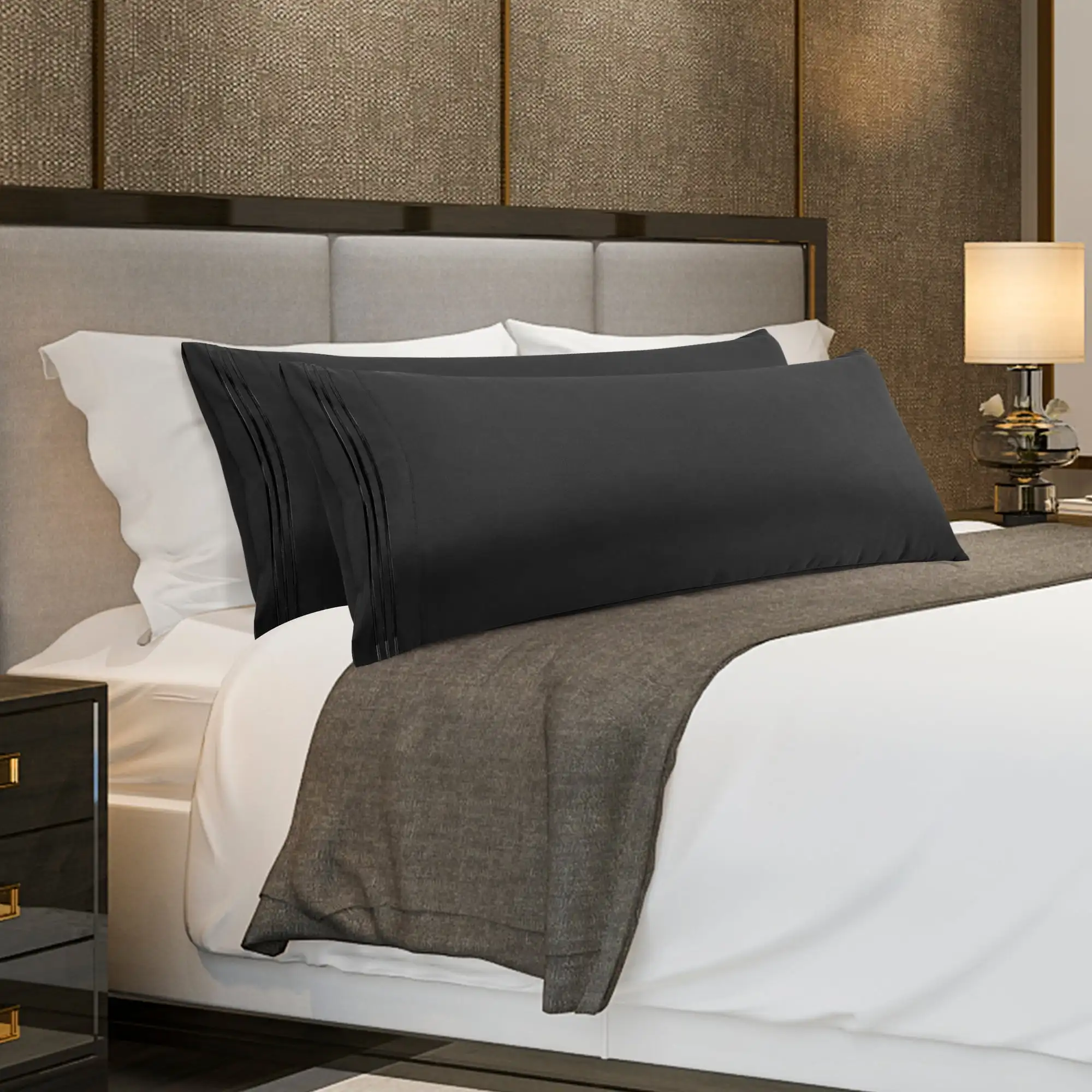 Polyester Body Pillowcases 2 Pcs with Envelop Black 20x54