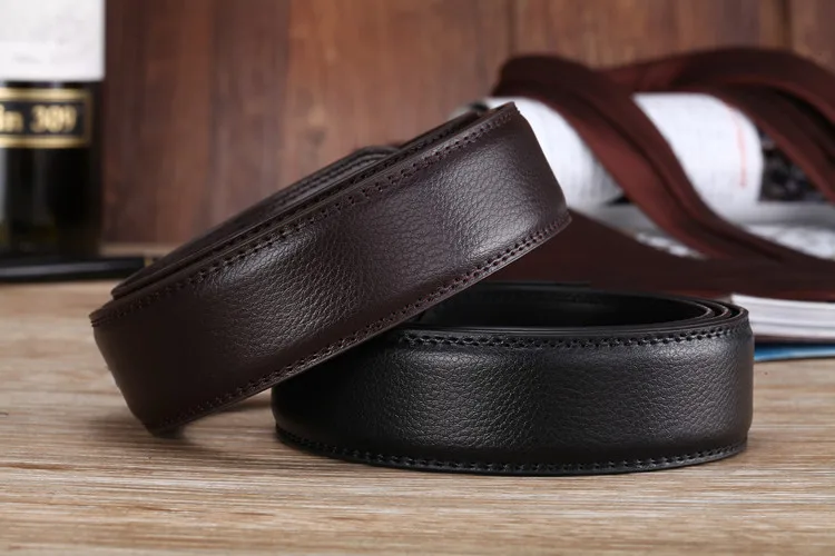 Herren-Gürtel mit 3,5 cm breitem, automatischem Verschluss, Gürtel ohne Schnalle, hochwertiger Gürtel aus PU-Leder für Herren, Jeansgürtel, breit. – Detail 3