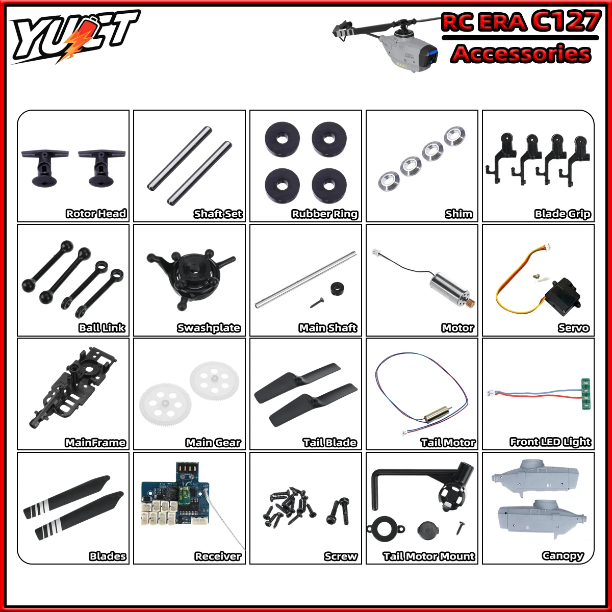 

RC ERA C127 Аксессуары для радиоуправляемых вертолетов Canopy Blade Gear Motor ESC Board Головка ротора Хвостовой сервопривод для C127 C128 Оригинальные детали