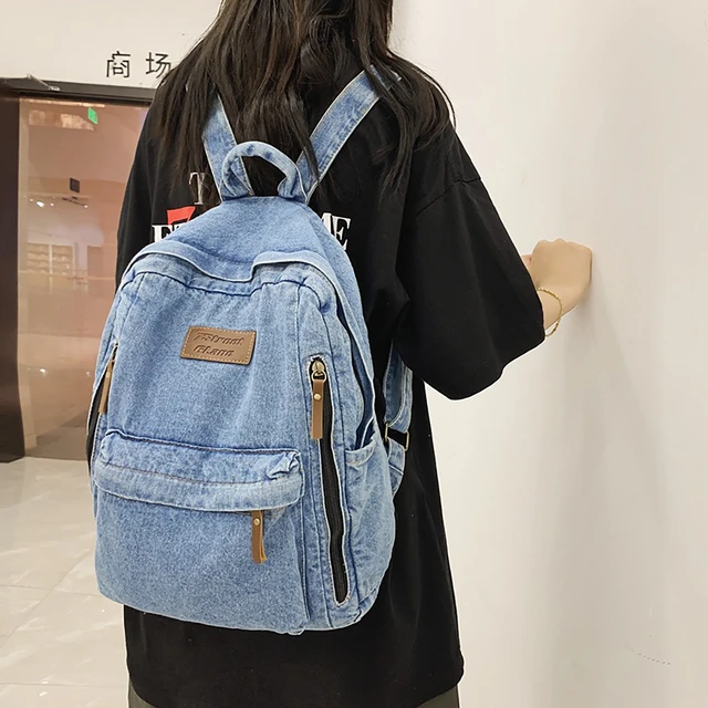 Large denim backpack hotsell