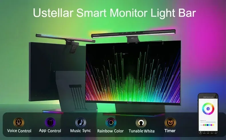 Phantom Rgbic Sfeer Licht Usb Muziek Lezen Bureau Licht Led Display Licht Wifi Intelligent Scherm Opknoping Laptop