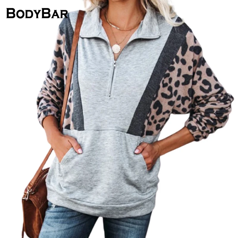 

Oversize Loose Female Clothes Patchwork Leopard Print Sweatshirts For Streetwear Turndown Neck Oversize Women Tops Pullover 3XL