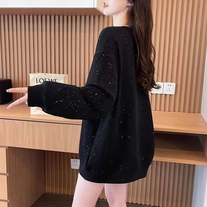 Round neck Sportshirt Women 2026Spring autumn winter new pullover Ladies T-shirt full of stars velvet casual fashion couple tops