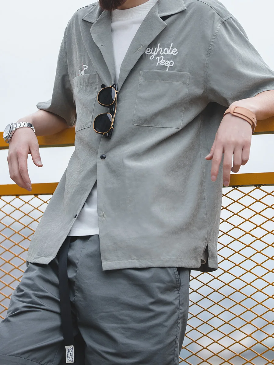 

Мужская повседневная рубашка Maden в американском стиле с коротким рукавом и V-образным вырезом, свободного кроя, с кубинским воротником, летняя, для отдыха, из полиэфирного волокна