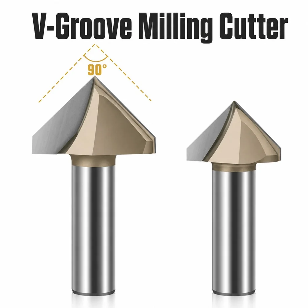 1PCS Woodworking 90° V-groove Milling Cutter Edge Trimming Machine Slotted V-Shaped Beveled Edge 1/4 1/2
