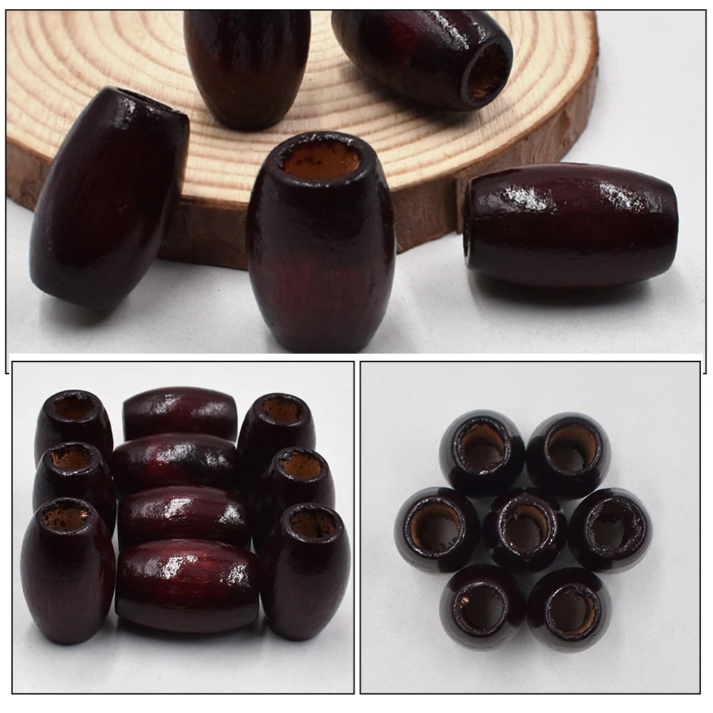 

50pcs Oval Wood Natural Wooden With Large Holes For Diy Jewelry Making Durable Smooth Craft Creative Wood Beads Loose Beads For