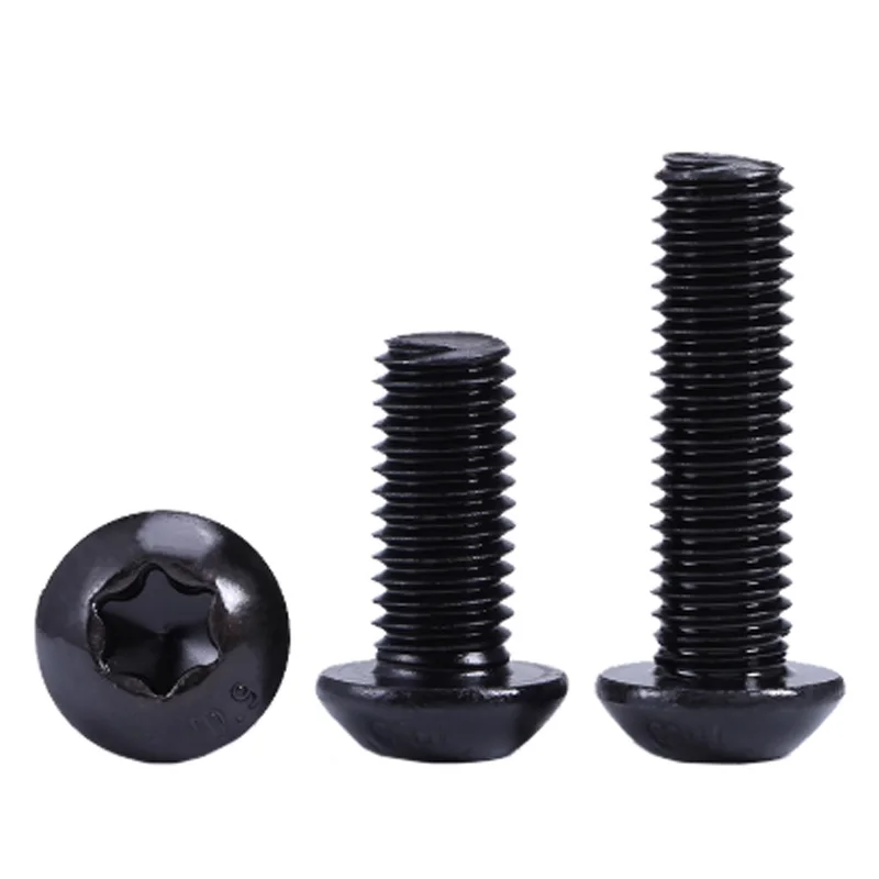 2~50pcs M3 M4 M5 M6 M8 M10 Grade 10.9 Carbon Steel Black Torx Button Pan Head Screws Six Lobe Round Head Bolts 4mm-40mm Length