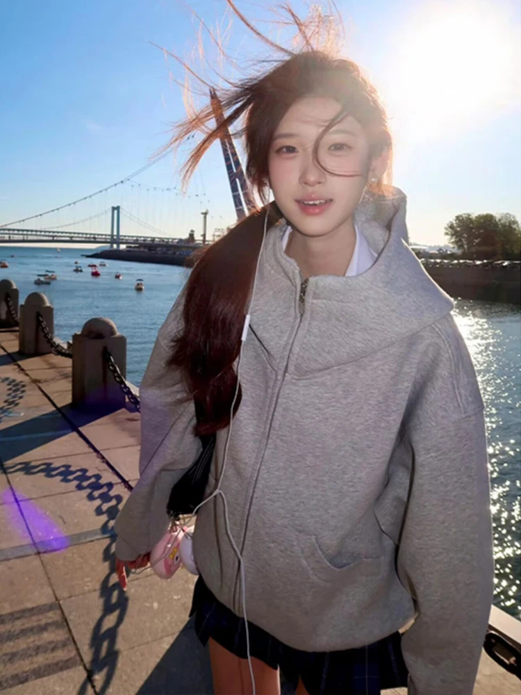 

Оверсайз худи в американском стиле, утепленные толстовки для пар, осенне-зимние мужские и женские куртки на молнии, повседневная молодежная мода