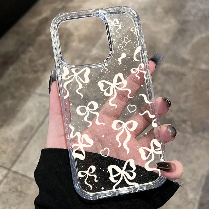 Case For iPhone 17 Cases iPhone 16 Pro Max Case Ribbon Bow Tie Glitter Clear Case For iPhone 15 14 13 12 11 XS XR 7 8 Plus Cover